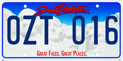 SD license plate 0ZTO16