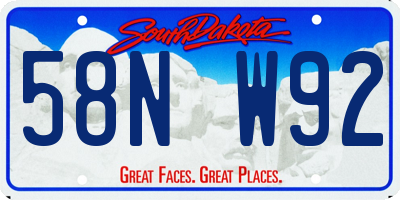 SD license plate 58NW92