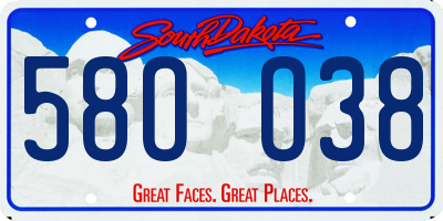 SD license plate 58OO38