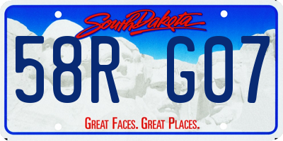 SD license plate 58RG07