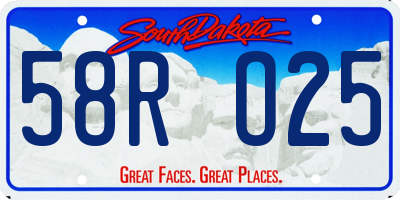 SD license plate 58RO25