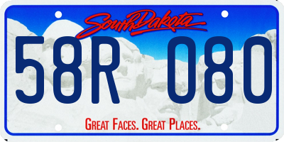 SD license plate 58RO80