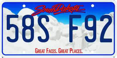 SD license plate 58SF92