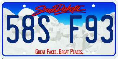 SD license plate 58SF93