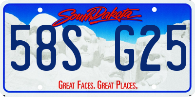 SD license plate 58SG25