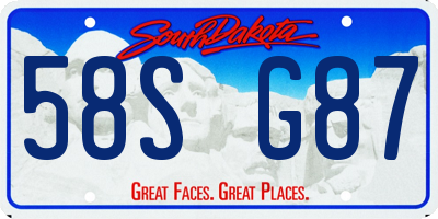 SD license plate 58SG87