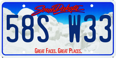 SD license plate 58SW33