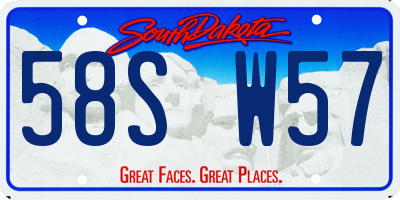 SD license plate 58SW57