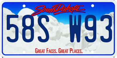 SD license plate 58SW93