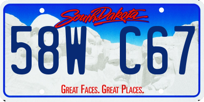 SD license plate 58WC67