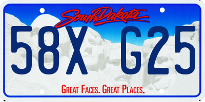 SD license plate 58XG25