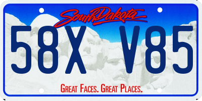 SD license plate 58XV85