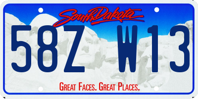 SD license plate 58ZW13
