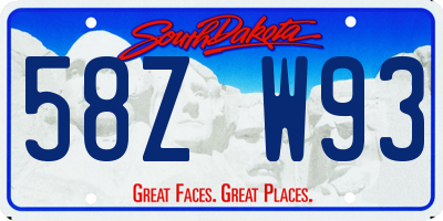 SD license plate 58ZW93