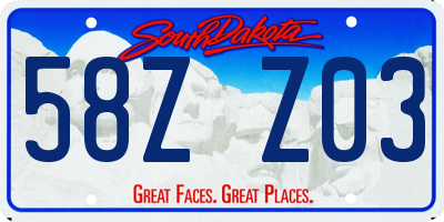 SD license plate 58ZZ03