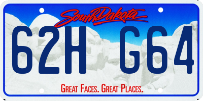 SD license plate 62HG64