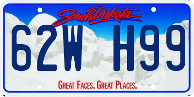 SD license plate 62WH99