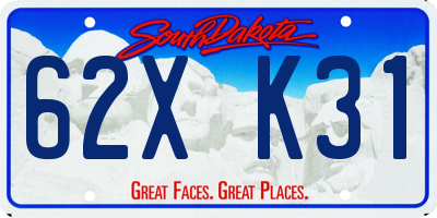 SD license plate 62XK31
