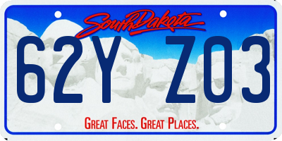 SD license plate 62YZ03