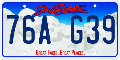 SD license plate 76AG39