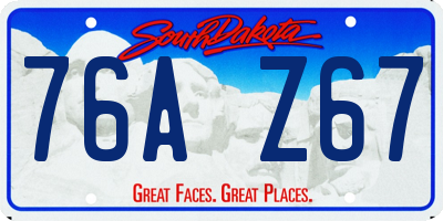 SD license plate 76AZ67