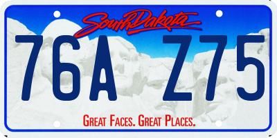 SD license plate 76AZ75