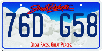 SD license plate 76DG58