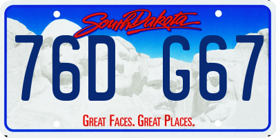 SD license plate 76DG67