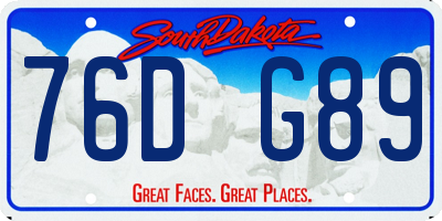 SD license plate 76DG89