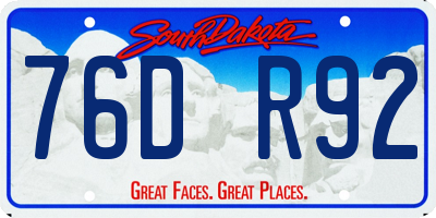 SD license plate 76DR92