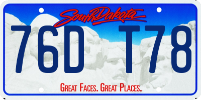 SD license plate 76DT78
