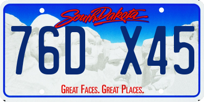 SD license plate 76DX45