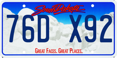 SD license plate 76DX92