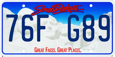 SD license plate 76FG89