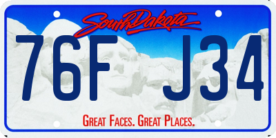 SD license plate 76FJ34