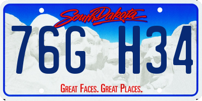 SD license plate 76GH34