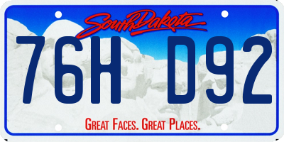 SD license plate 76HD92