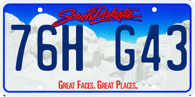 SD license plate 76HG43