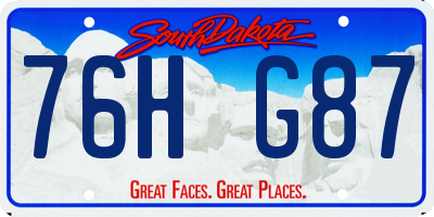 SD license plate 76HG87