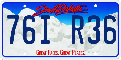 SD license plate 76IR36