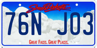 SD license plate 76NJ03
