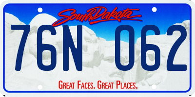 SD license plate 76NO62