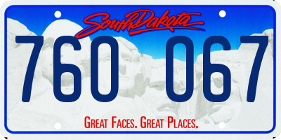 SD license plate 76OO67