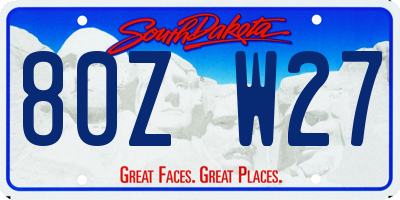 SD license plate 80ZW27