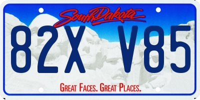 SD license plate 82XV85