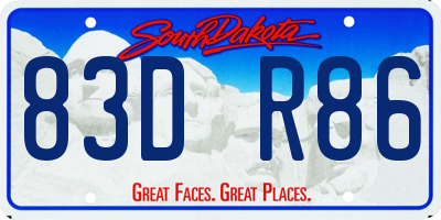 SD license plate 83DR86