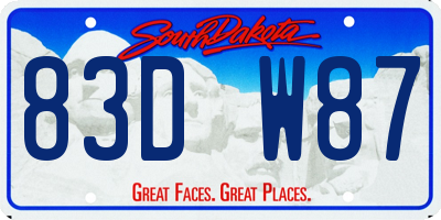SD license plate 83DW87