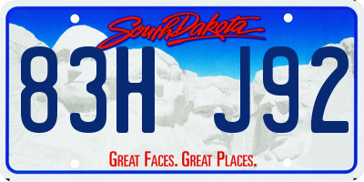 SD license plate 83HJ92