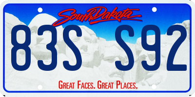 SD license plate 83SS92