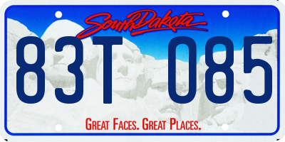 SD license plate 83TO85